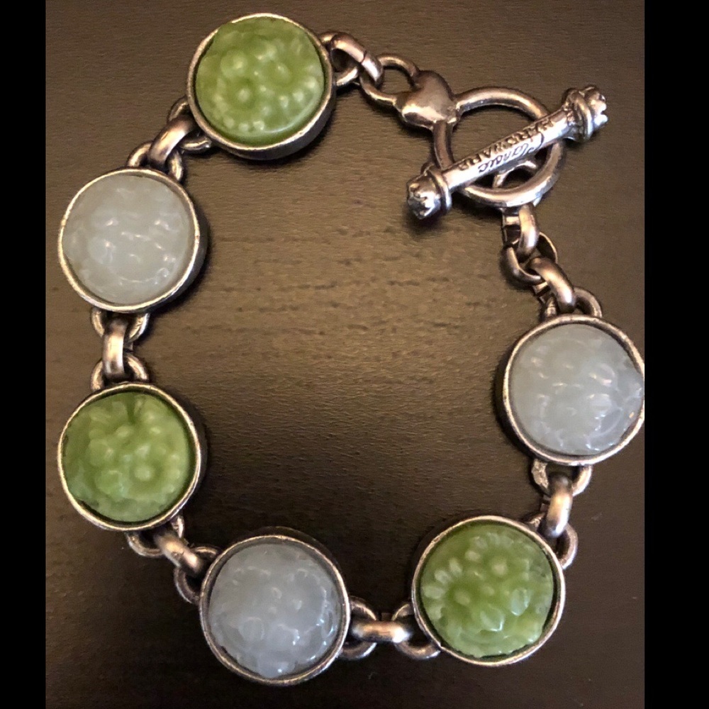 Retrolite Light Blue & Jade Link Floral Bracelet by Classic Hardware